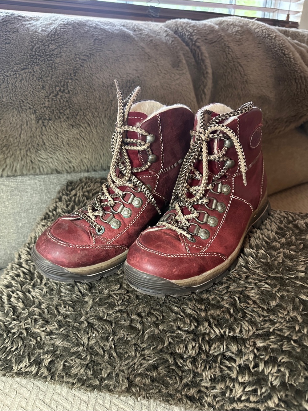 Cranberry Bos & Co Lace-Up Leather Hiking Boots.
